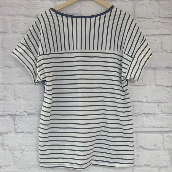 Umgee Tie Front Contrast Top Blouse Women's Small Navy Blue White Stripes - Picture 2 of 5